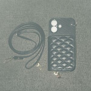 Elegant Black Quilted Phone Case with Strap
